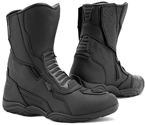 REBELHORN Scout Motorradstiefel Herren und Damen | PU Leder | Hipora Membran | Zwei Lange Reißverschlüsse | Verstärkte Zehen, Fersen und Knöchel | Doppel und Dreifachnähte | Größen bis 48