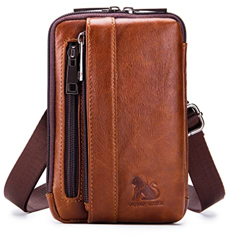 Xieben Leather Phone Belt Holster Waist Case Bag for Men Travel Outdoor Camping Cell Phone Loop Pouch Bum Pack Purse Wallet Holder Brown