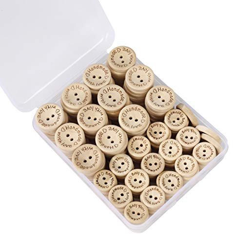 HONGXIN-SHOP Bouton de Couture en Bois Handmade with Love Rond Boutons pour Couture Artisanat Scrapbooking et Bricolage Ornement Fait à la Main 15mm 20mm 150 Pièces