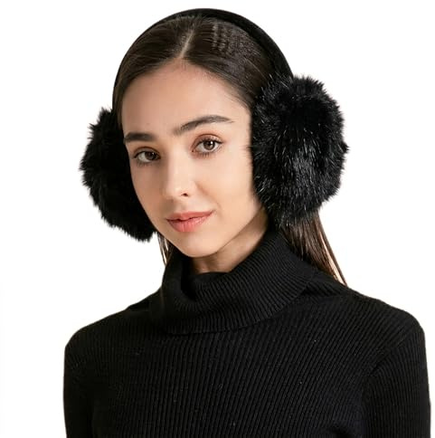 ZLYC Womens Girls Winter Fashion Adjustable Faux Fur EarMuffs Ear Warmers (Deep Blue),One Size | Fluffy thick faux fur thermal lining, flexible adjustable band, daily city stroll, outdoor skiing, commute walking