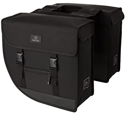 FastRider Hybrid Doppelte Fahrradtasche für Gepäckträger, 26L Seitentasche Fahrrad, Gepäckträgertasche Wasserabweisend, Reflektierend, Einfache Montage, Recyceltes Polyester - Schwarz