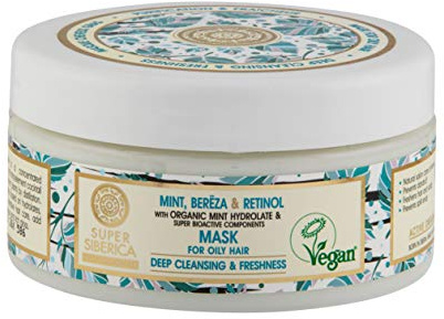 Natura Siberica Super Mint, bereza y retinol. Máscara para el cabello graso, 300 ml