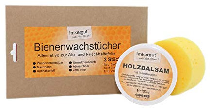Cum Natura Imkergut Bienenwachs-Haushaltsset - Bienenwachstücher und Holzpflege