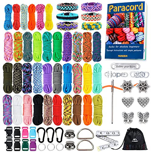 MONOBIN Paracord-Set in 36 Farben – 4 mm und 2 mm Mikro-Paracord-Seil-Kombination mit Zubehör für die Herstellung von Armbändern, Schlüsselbändern, Hundehalsbändern