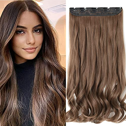 SEGO Clip in Extensions 60cm lange 3/4 voller Kopf Haarverlängerung Haarteil Gewellt 1 Tresse naturliche für Mädchen Weissbraun