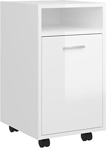 vidaXL Beistellschrank mit Rollen Rollcontainer Bürocontainer Büroschrank Standschrank Schreibtischcontainer Hochglanz-Weiß 33x38x60cm Holzwerkstoff
