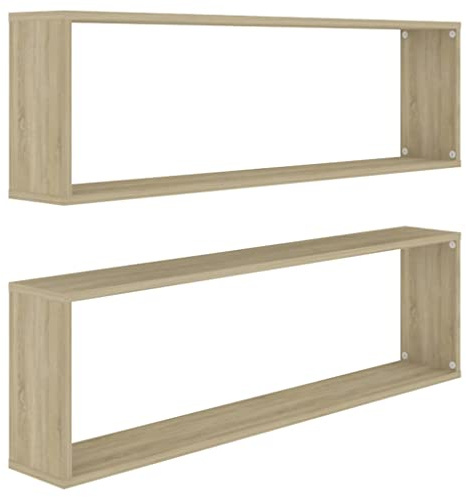 vidaXL 2X Würfelregal Wandregal Hängeregal Cube Lounge CD Regal Dekoregal Bücherregal Schweberegal Wandboard Regalwürfel Sonoma-Eiche 100x15x30cm Holzwerkstoff