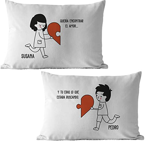 Evyre Cojines Personalizados con Nombre para Pareja | 50 x 30cm | Regalo Original | Ideal para sorprender en un día como San Valentín, Aniversarios o Cumpleaños | Diseño Puzle