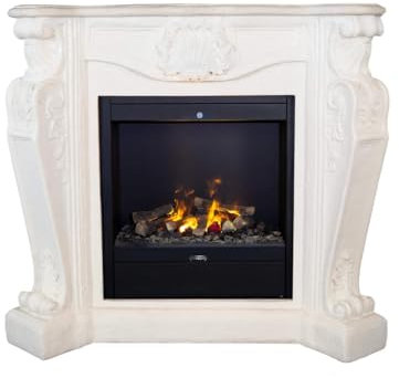 Xaralyn Louis Cheminée Électrique Avec Albany - Habillage De Cheminée En Pierre Naturelle Blanche - Chauffage 1500 W - Cheminée À Vapeur D'Eau