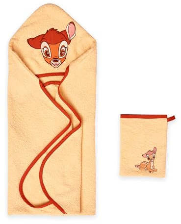 Disney Home Bambi Baby-Kapuzenhandtuch-Set bis 5 Jahre Weich & Saugfähig Oeko-Tex Zertifiziert, 2-teilig, Kapuzenhandtuch 80 x 80 cm, Waschlappen 15 x 20 cm