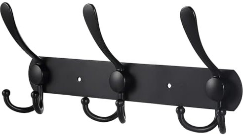 LYLIN Appendiabiti da Parete, Ganci Appendiabiti Attaccapanni da Muro in Acciaio Inox, Cappotto Asciugamano Gancio per Giacche, Cappotti, Cappelli, Sciarpe (Nero Opaco,9 Ganci,1Pcs)