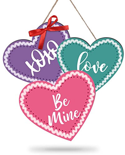 Whaline Gesprächs-Herz-Türhänger Valentinstag Herzform Wandschild Be Mine XOXO Love Holz Hängeschild Kranz Schild für Hochzeitstag Zuhause Indoor Outdoor Wand Fensterdekoration