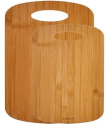 Karaca Defne 2 Piece Bamboo Wooden Chopping Board Set, Durable Wood Cutting Board for Kitchen Prep, Bread, Meat, Small & Large Sizes (28x20 cm / 33x24 cm)
