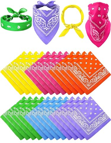 Unittype 36 Pieces Paisley Bandana Novelty Headband Square Scarf Cowboy Bandanas for Western Party Costume(Neon Color,Simple Style)