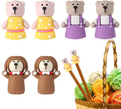 6stk Bär Stricknadel Stopper, 3,5x1,6cm Silikon Stricknadel Schutz Maschenstopper Nadelspitzenabdeckungen Strickzubehör für Nadeln der Größe 11-17(8mm-12,75mm), (3 Stile)