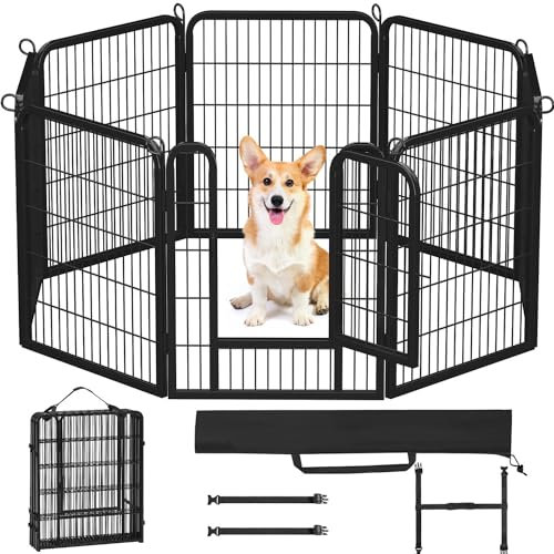 Yaheetech Welpenlaufstall 8-teilig 80cm hoch, Welpenauslauf mit Einteilige Verriegelung, Hundelaufstall mit Tragetasche & Befestigungsgurte, ideal für Hunde Wohnung & Garten, Einfache Montage