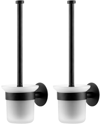 MaxDoux Toilettenbürste Schwarz Wandmontage WC Bürste, 2 Packung | Klobürste Ohne Bohren, Inkl. Ersatzbürste, Klobürstenhalter, Für Bad und WC
