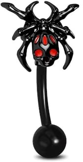 Niaspi Black Spider Eyebrow Ring for Women Men 16G 8mm Surgical Steel Red Dark Spiders Insects Curved Bar Eyebrow Cartilage Tragus Studs Belly Lip Ring Cartilage Surface Tragus Piercing Jewelry