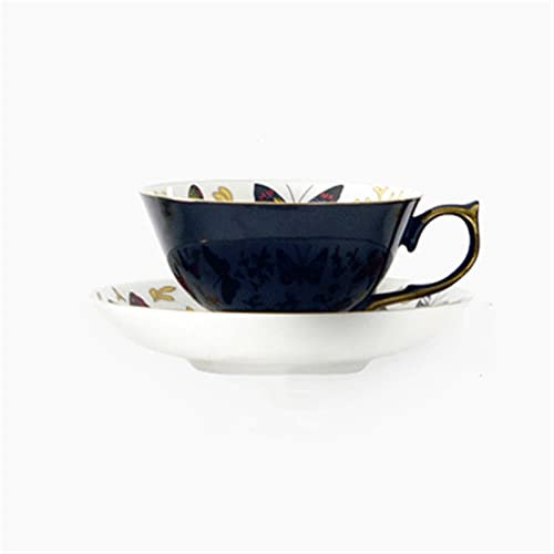 WANGHAI-666 Tazzina da caffè Tazza da caffè Vintage Tazza da tè pomeridiana Bone China Butterfly Set da tè Dipinto in Oro Tazza e Piatto da tè Nero in Ceramica Tazze da tè e caffè(Color:Nero)