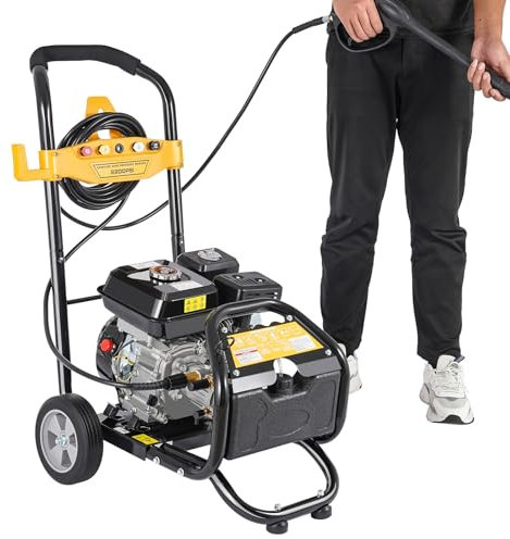 vinnyooc 7,5 CV 4 Temps Nettoyeur Haute Pression, 420cc 170 Bar Nettoyeur Haute Pression à Essence, Industriel Nettoyeur Vapeur Débit 9LPM Vitesse Nominale 3400RPM 3.5L Réservoir de Carburant