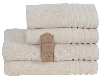 Betully Handtücher und Badetücher Set aus 100% Baumwolle Schnelltrocknendes 500 gr/m² Türkisches Baumwolle Gästehandtücher Set (2 Badetücher und 2 Handtücher, Creme)