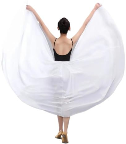 Chiffon Swing Rock 720-Grad-Chiffonrock for Kinder und Mädchen, Ballett, Bauchtanz, Gypsy, lange Röcke, Tänzerin, Übungskleidung, verschiedene einfarbige lila Tanzröcke Tüllrock Lang(WHITE,720 degree