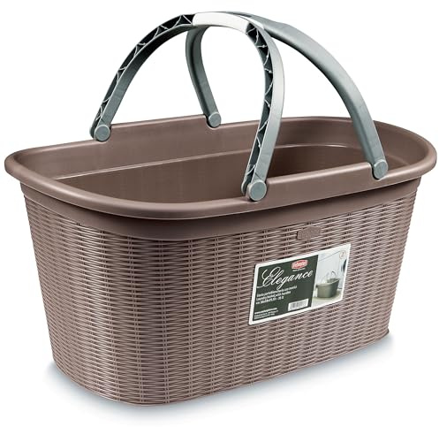 Wäschekorb 35L taupe mit 2 Henkeln 57,5x37x29cm Löcher Tragekorb Kunststoff