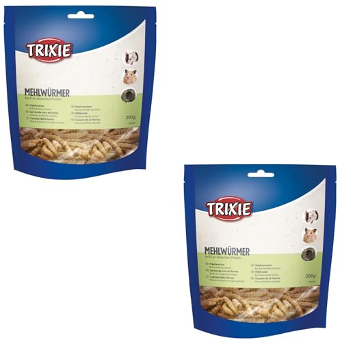 Trixie Gusanos de la harina | Paquete Doble | 2 x 200 g | Alimento complementario para pequeños roedores | También Apto para Aves insectívoras y Reptiles | Suavemente deshidratados
