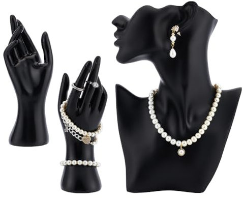 UNICRAFTALE 3 ensemble Bijoux Présentoir de Buste en Résine Noir Support de Buste Modèle de Corps Latéral Buste Présentoirs de Colliers Bijoux avec Mannequin Plastique Présentoir de Bracelet Bague
