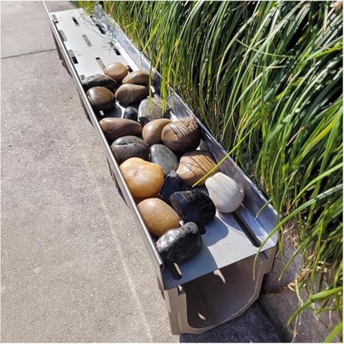 Gartengraben-Entwässerungssystem, 1 Meter K, Ablauf-Set für Garten, Terrasse, Beton, Regenrinne mit Metallrosten, 100 x 16 x 25 cm