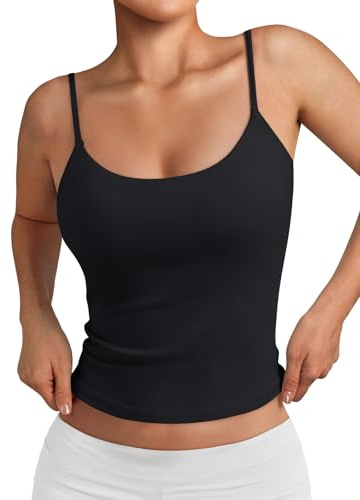 Trendy Queen Double Lined Adjustable Spaghetti Strap Tank Top for Women Cute Summer Basic Crop Top for Teen Workout Going Out Black XS