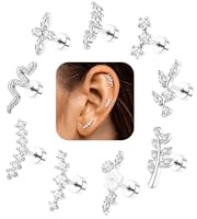 Helix Tragus Conch öronpiercing - 9 st 16G 18G örhängen dam kirurgiskt stål silver & guld örhänge piercing kirurgiskt Rostfritt stål