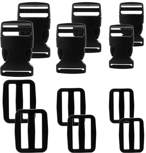 Side Release Buckles 12 Pack, Plastic Snap Clip Backpack Strap 20 25 32mm | POM Heavy Duty Fastener Set 12, Dual Tri Glide Clasp Rucksack Pet Harness, 20 25 32mm 27 37 42kg No Sew Locker