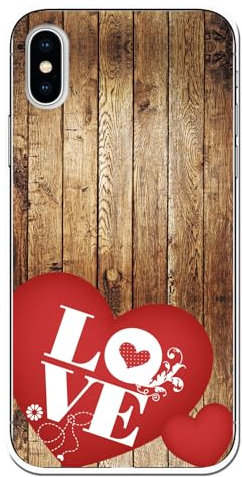 Personalaizer Coque compatible iPhone X - XS - Design bois avec cœur et phrase Love - Coque silicone TPU souple transparente