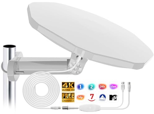 Antena TV Omnidireccional Exterior con Potente Amplificador, Protección Anti-UV, Compatible con 4K 1080P DTMB DVB-T2 DVB-T TDT, Adecuado para Autocaravanas, Furgonetas Camper, Yates