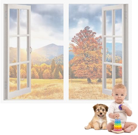 Mosquitera para Ventanas de Techo 98 x 98 cm sin Taladrar Mosquiteras a Medida Magnética Cierre Automático Iman Fuertes para Todas Las Puertas y Ventanas, Blanco