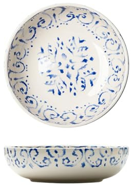 Plato hondo de cerámica creativo pintado a mano de estilo nórdico, simple y exquisito, color azul, 20 cm de profundidad