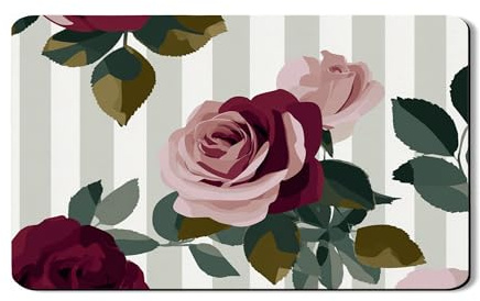 Rose Dish Drying Mats For Kitchen Counter, Vintage Floral Absorbent Rubber Drainer Mat, Elegant PU Leather Drying Pad For Coffee Bar Protector 12x20 Inch