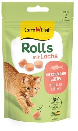 GimCat Rolls mit Lachs - Der Snack für mehr Genuss & Spielspaß mit hochwertigen Zutaten - 1 Beutel (1 x 40 g)