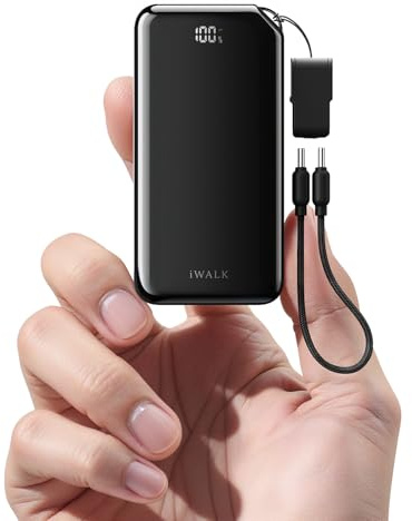 iWALK Portable Powerbank, Ultraklein 10.000mAh 30W PD Ladegerät, USB-C Eingang & Ausgang Schnellladung mit Standfuß, Reisepowerbank für iPhone 17/16/15 17 Pro Max, Samsung S25/S24 Serie