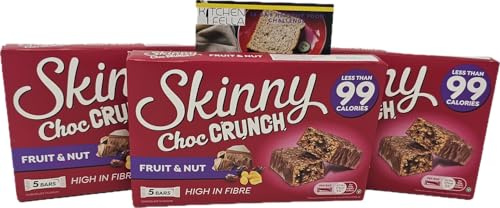 Skinny Chocolate Crunch Fruit & Nut 5 Bars x3 Packs and Kitchenfella 14 Day Healthy Eating Challenge Postcard