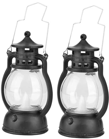 HEATSHAKING 2 Stück LED Kerosin Lampen Retro Stil mit Griff Tragbare Schwarze Kunststoff Laternenlichter Verschleißfest für Familie und Weihnachtsdeko