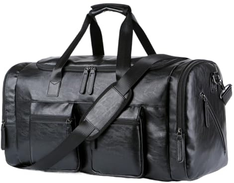 Reisetaschen Für Herren Duffel Stil Großes Und Robustes Aus PU Leder | Wochenend Duffel Für Handgepäck Für Freund Vater Ehemann Reisen Wochenende Fitness Arbeit Business Schuhe Kleidung