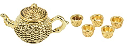 TOPINCN Juego de té en Miniatura 1/12, Decoración de Cocina para Casa de Muñecas, Tetera de Metal, Juego de Bandeja para Tetera, Mini Muebles para Casa, Accesorios, Kit de té e