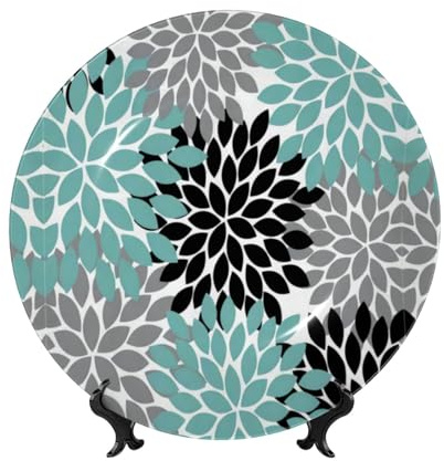 POEZJZW Dahlia Flower Pattern Bone China Decorative Plate Dinner Plates Crafts Perfect Decoration for Home Office and Coffee Shop 6in