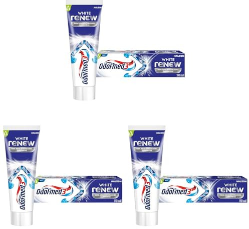 Odol-med3 White reNEW Zahnpasta, bis zu 3x effektiveres Entfernen von Verfärbungen*, Bildung eines Schutzschilds für langanhaltend weiße Zähne***, 75ml (Packung mit 3)