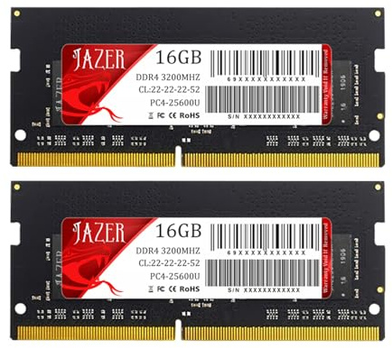 JAZER DDR4 RAM 32 GB kit (2 x 16 GB) 3 200 MHz SODIMM CL22, minne för bärbar dator/bärbar dator, miniPC, högpresterande datorminne