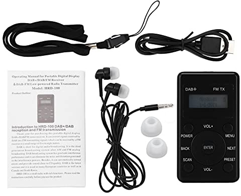 Receptor de Radio Digital portátil de Bolsillo Dab y Dab Plus con FM estéreo Calidad de Sonido Clara, Mini Radio portátil para Coche con Auriculares, Memoria de 20 Estaciones para