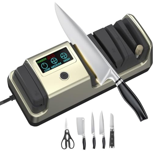 Akfldms Afilador de Cuchillos Eléctrico AlllNew 55inn1, 100% Abrasivo de Diamante para Rectos y Dentados, Pantalla LCD, 3 Velocidades de Rotación Ajustables, Enchufe UE. EU Plug