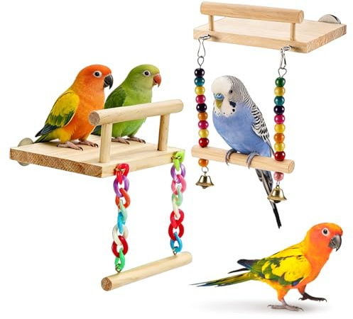 WLSVEGA 2pcs Wellensittich ZubehöR,Wellensittich Spielzeug,Vogelspielzeug | ZubehöR FüR Tigerpapageien, Schaukelspielzeug Aus Holz, Sitzstangen FüR Papageien, Finken Und Langschwanzpapageien